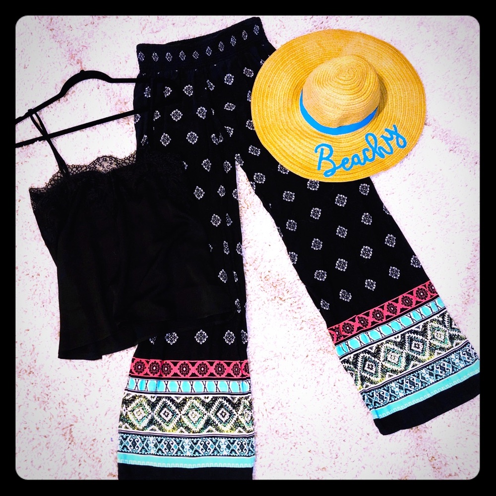 ๐ ๐black wide leg flowy pants white pink blue ๐ - Picture 2 of 3